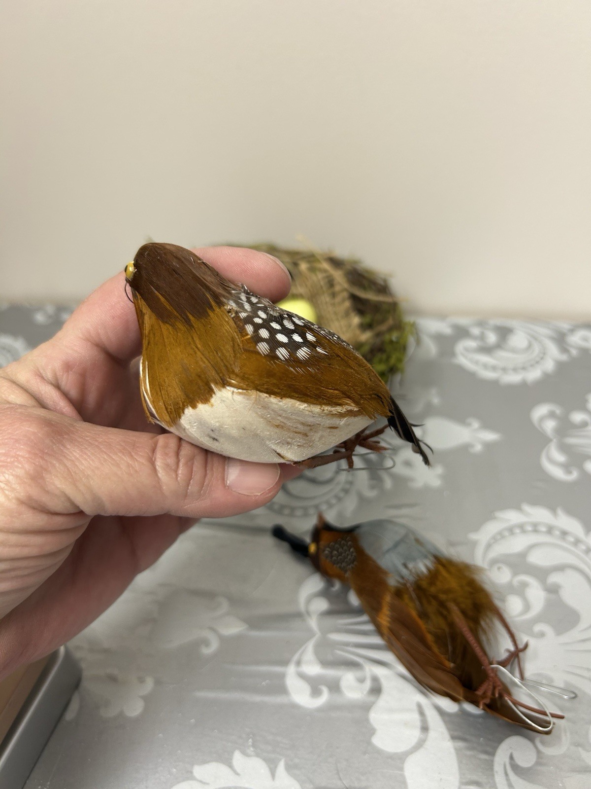 Feathered Artificial Birds And Nest Beautiful Home Decor