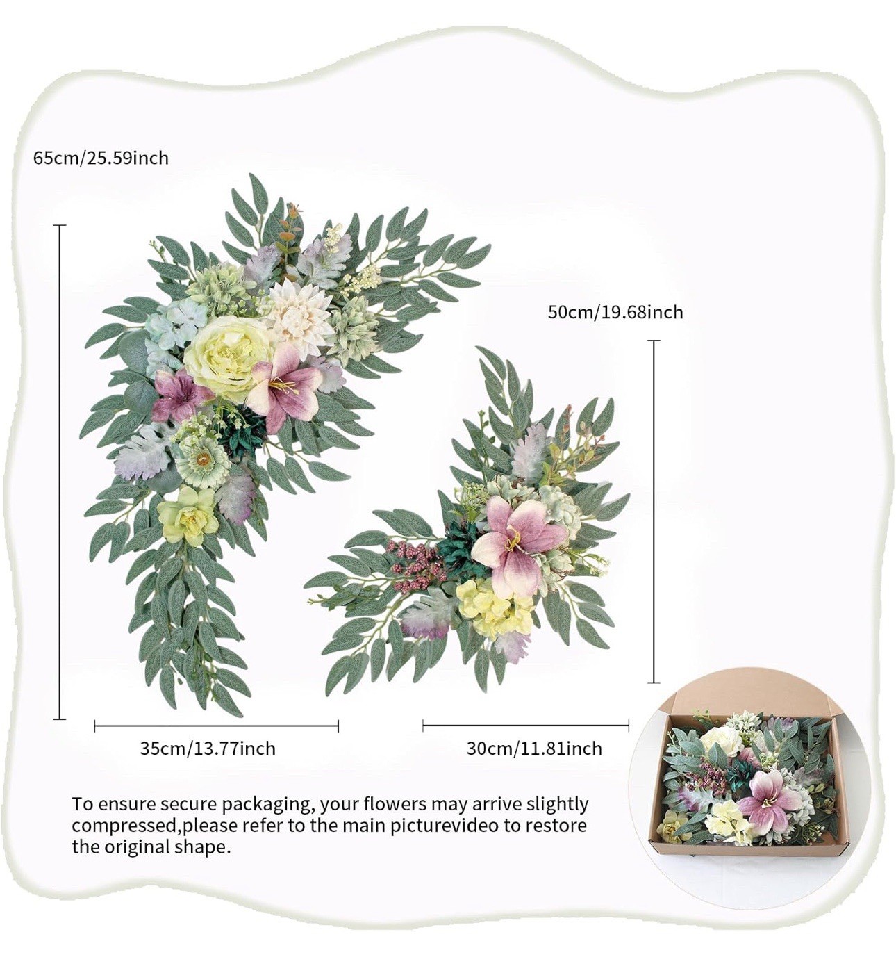 2Pc Wedding Arch Flowers White Ivory Peony Eucalyptus Floral Welcome Sign Decor