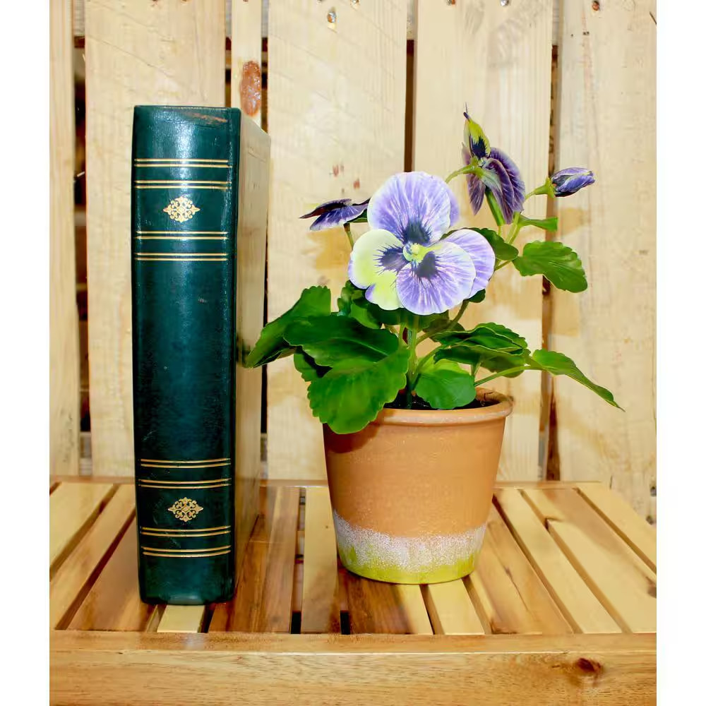 10 In. Artificial Blue Pansy and Leaves in 4 In. Pot
