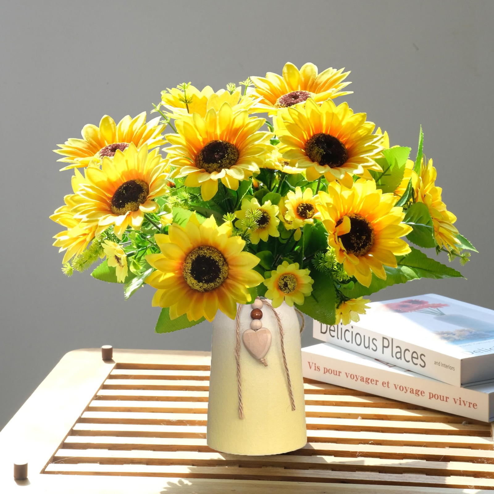 Artificial Sunflower Arrangement in Ceramic Vase Fake Silk Flowers Table Decor