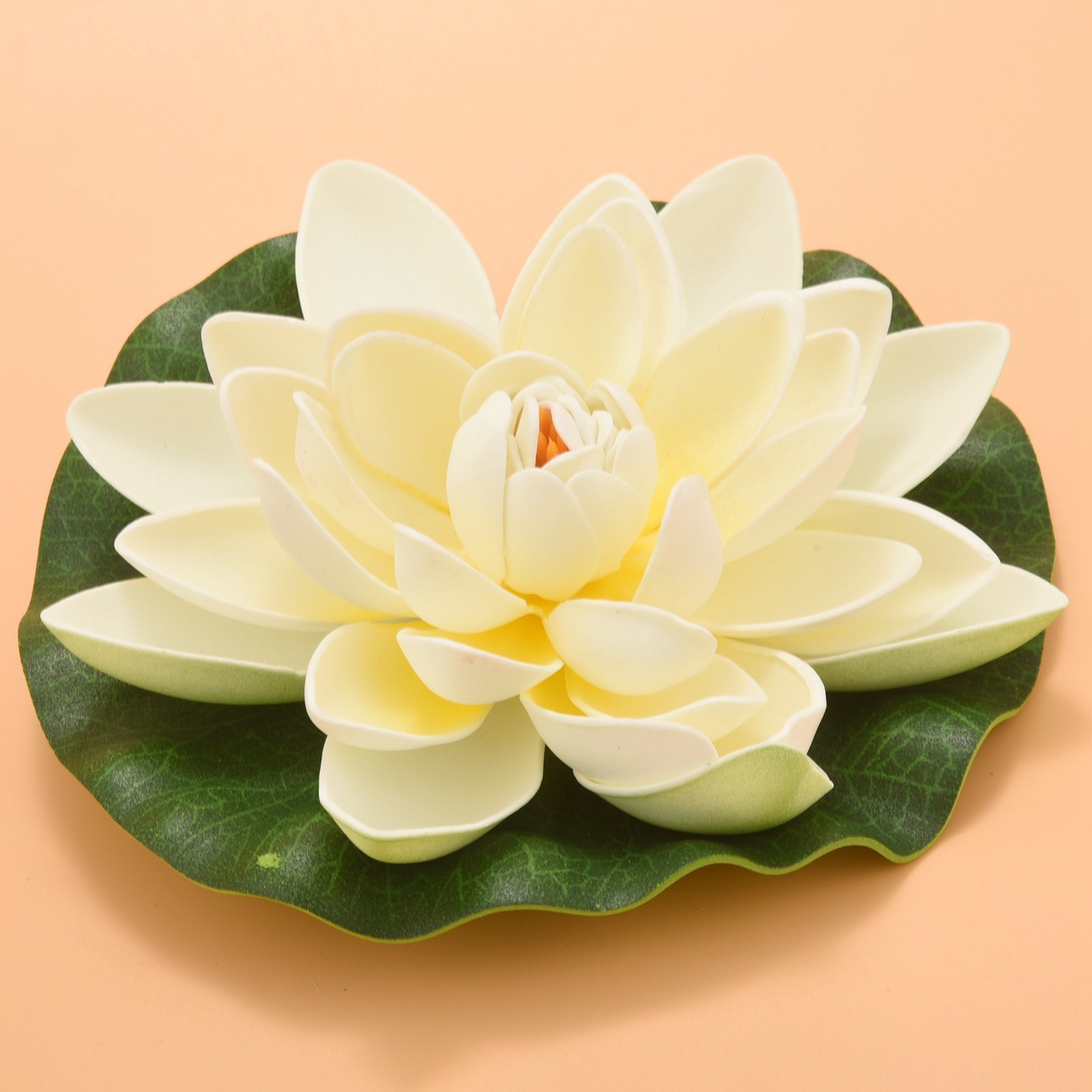 6Pcs Artificial Floating Foam Flowers,With Water Lily Pad Ornaments,Ivory2894