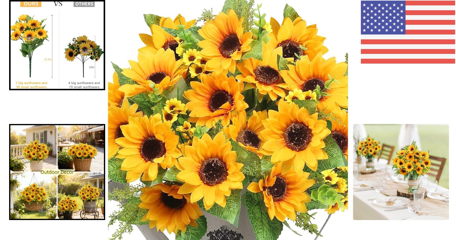 Vibrant Silk Sunflower Bouquets – 14 Big Blooms in 2 Bunches, Perfect for Events