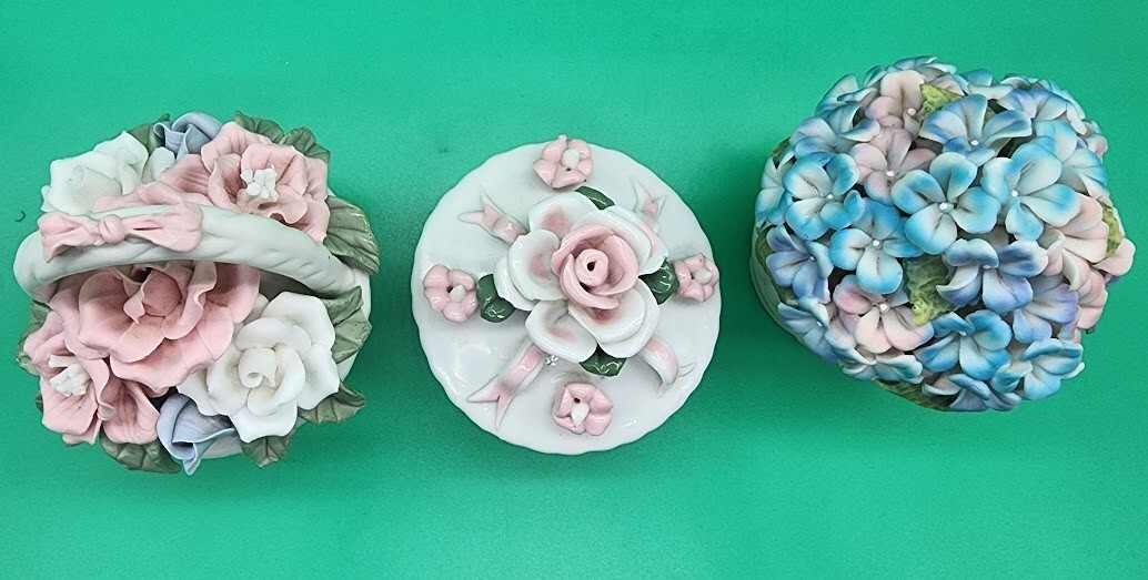 3 Vintage Porcelain Flower Basket Set