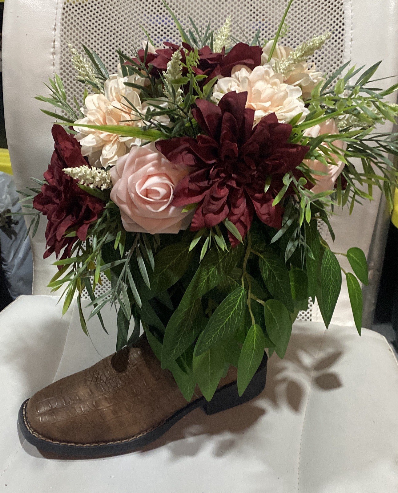 Cowboy Boot Floral Arrangement Western Style Home Decor Faux Florals