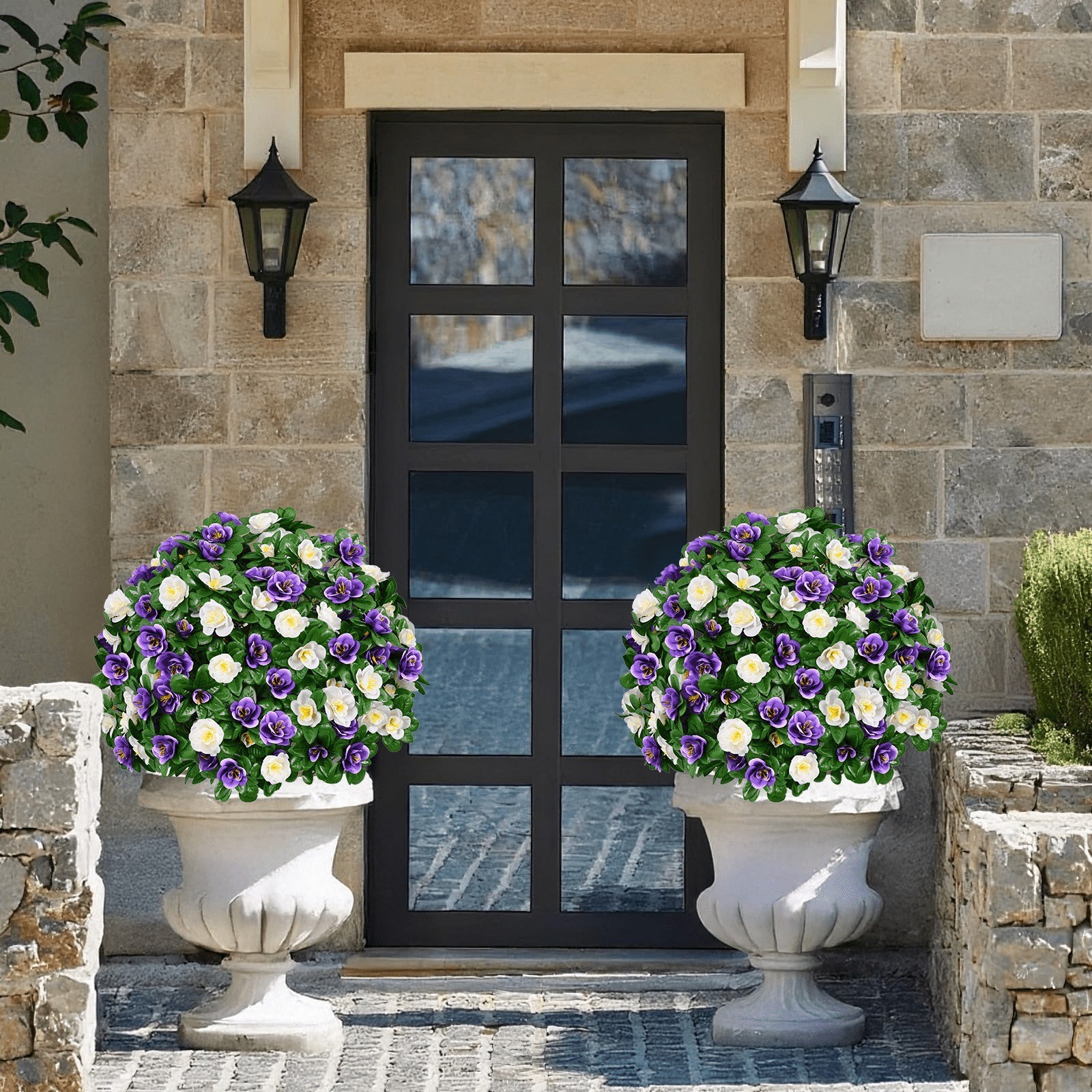 2 Pack Artificial Topiary Ball Trees UV Resistant Fake Shrubs For Outdoor Decor