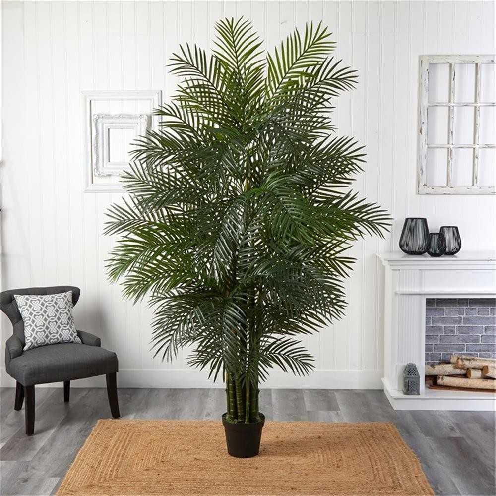 Pemberly Row Indoor/Outdoor 90″ Areca Palm Tree UV Resistant in Green/Brown