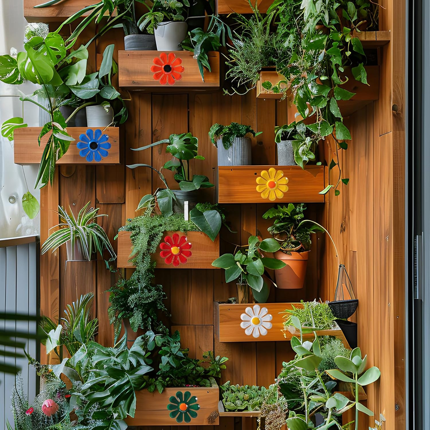 6Pcs Metal Wall Flowers Outdoor 4 X 4 Inches, Red, White, Orange, Blue, Green