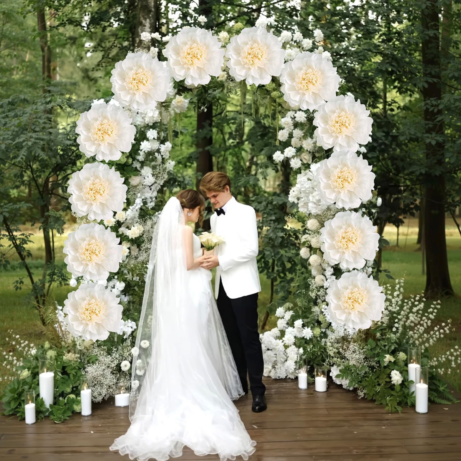 12 PCS White Paper Flowers 12 Inch Giant Tissue Crepe Artificial Large Wall