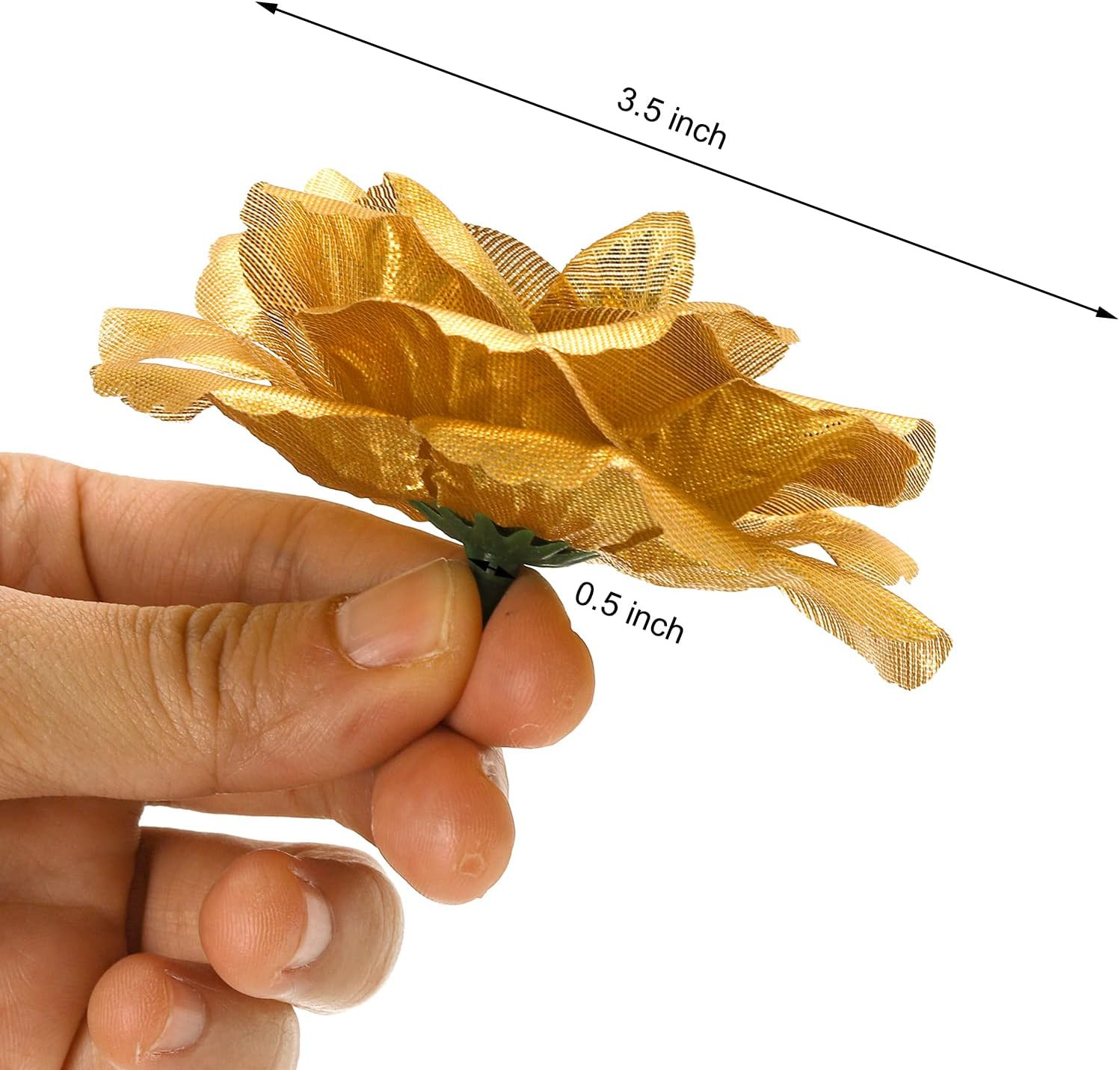 100 Pack Gold Roses Artificial Flowers Bulk, 3.5 Inch Silk Gold Faux Flowers