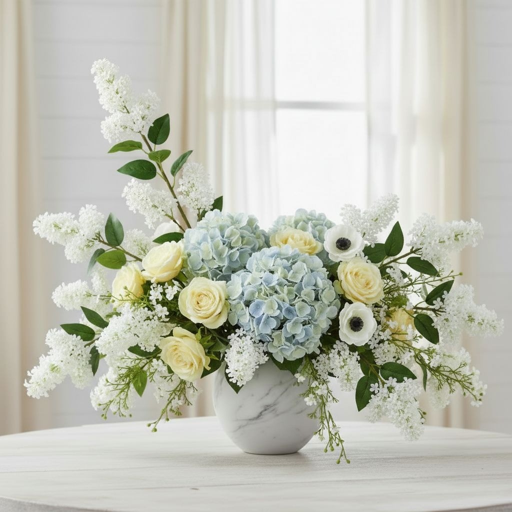 Artificial White Lilac Look Stems Set of 2, 30 Inch Faux Filler Flowers, Cottage