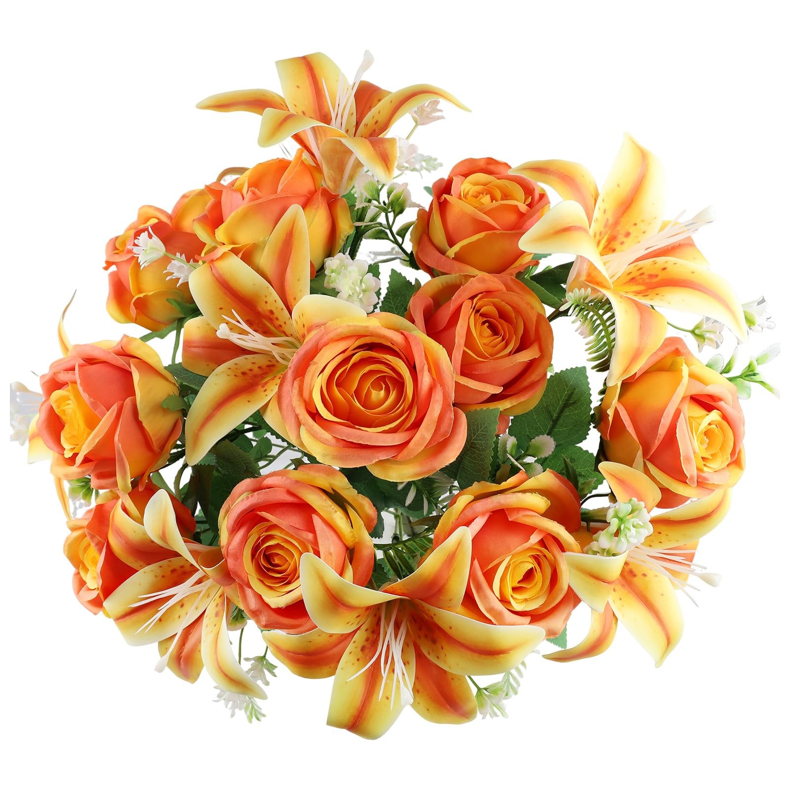 2 Set Artificial Cemetery Flowers with Grave Vase-2 Bunches Lilies & Rose Mix…