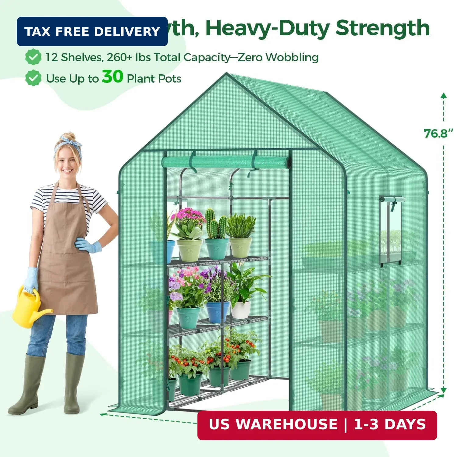 Ohuhu Greenhouse for Outdoors with Screen Windows, 57 x 57 x 76” Walk in Plant