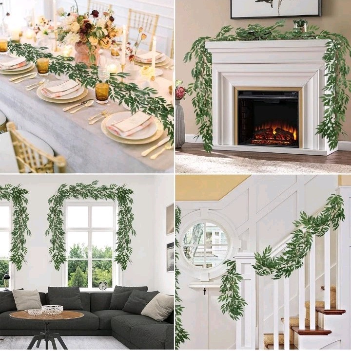 RECUTMS Artificial Willow Leaves Vine Twigs 2Pcs 5.9Ft Fake Hanging Ivy…