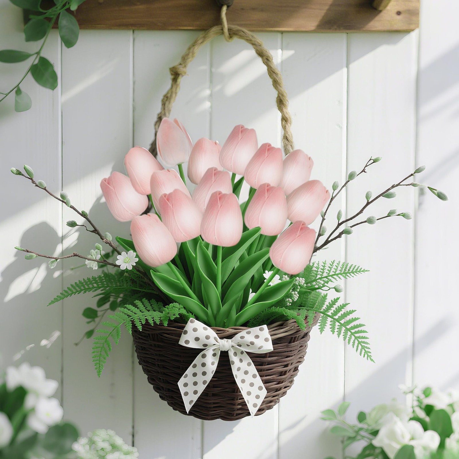 20 Pcs Pink Tulips Artificial Flowers 13″ Fake Pink Tulips Real Touch PU Faux…