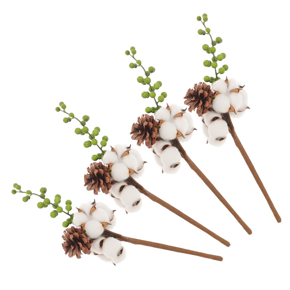 4Pcs Cotton Stem Decor Reusable Golden Faux Flower Stems for Vase Display