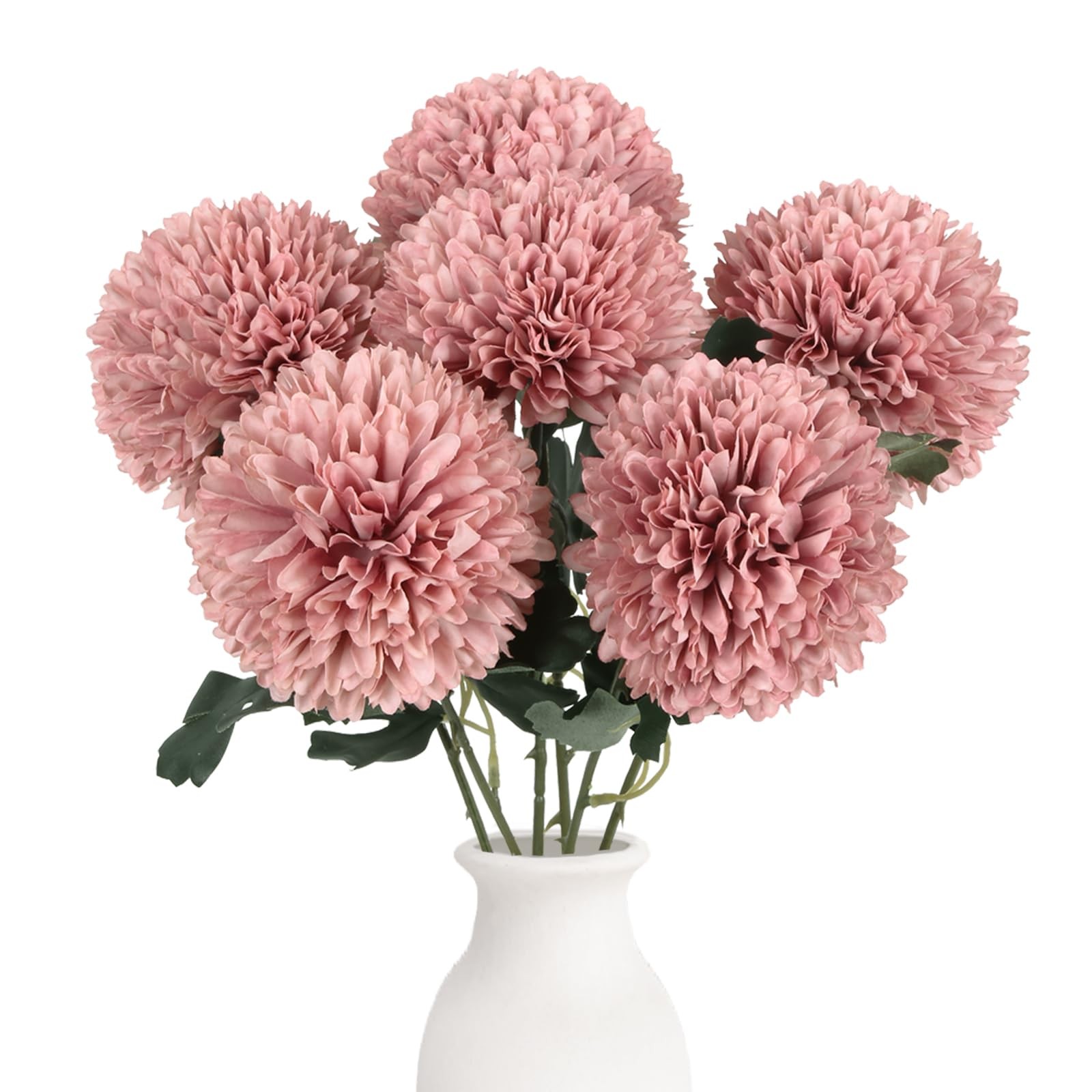 6PCS Pink Artificial Chrysanthemum Flowers 21.6’’ Long Stem Fake Mums Silk Fa…
