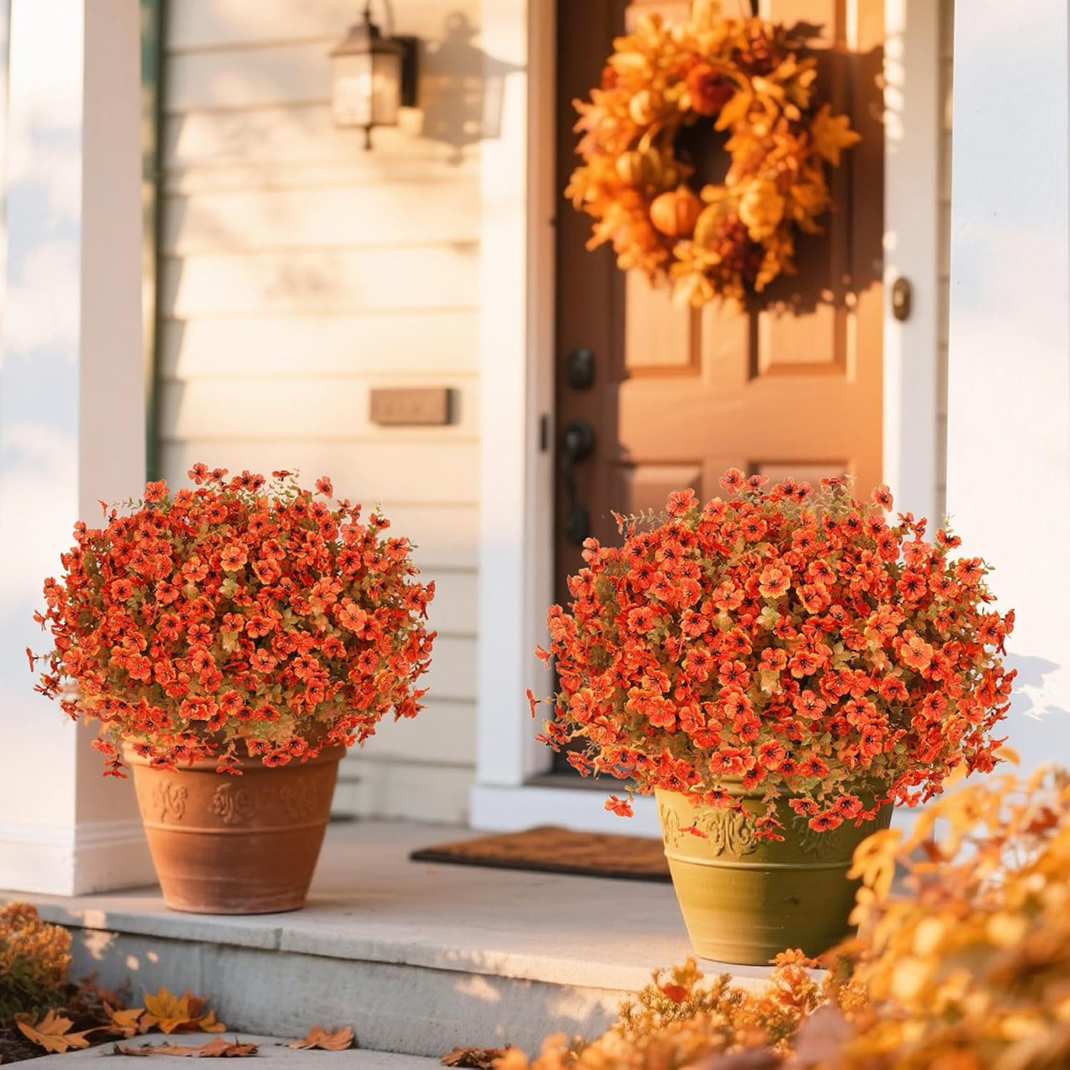 24 Pcs Artificial Fall Flowers, Fake Mums Outdoors, Fall Orange | Lifelike Faux