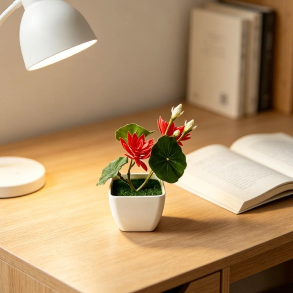 Soft Rubber Artificial Lotus Flower in Pot for Indoor Outdoor Decor Use