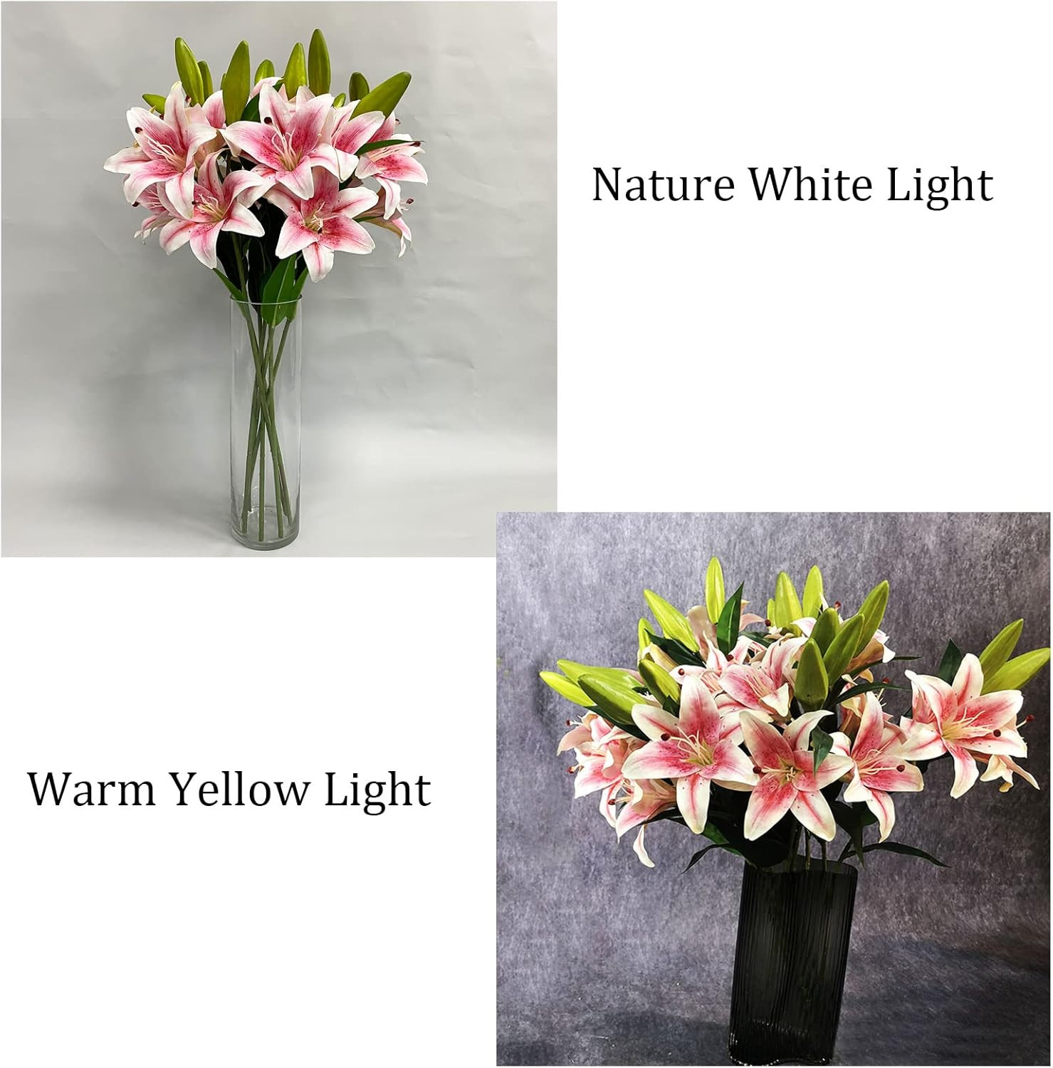 2 Pcs Pink Stargazer Lily Artificial Flowers for Decoration, 28 Inch Long Stems