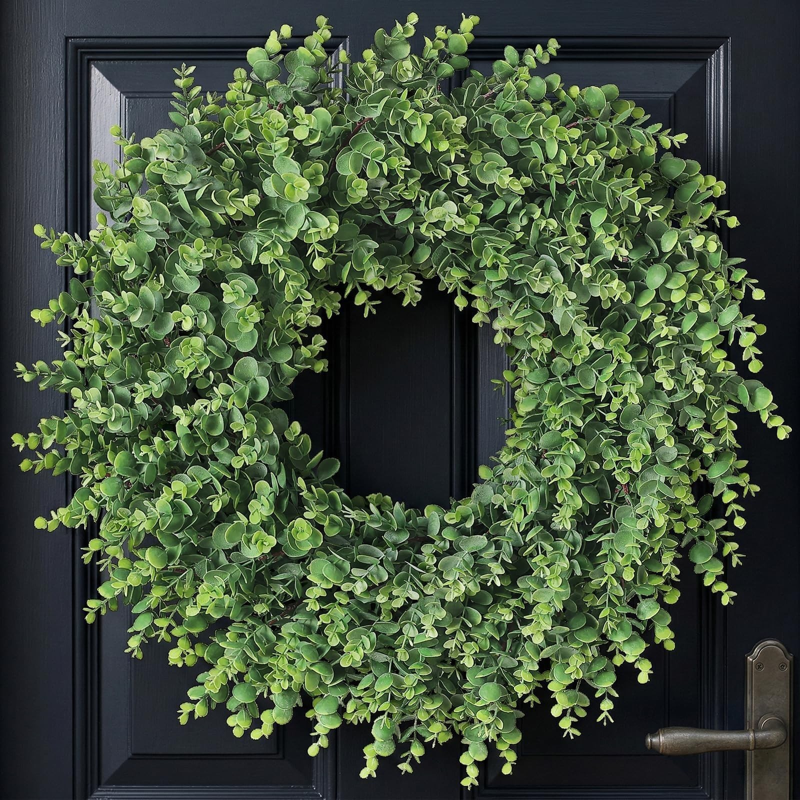 24″ Soft Textured Eucalyptus Wreath – Realistic Faux Greenery for Home Decor, Fr