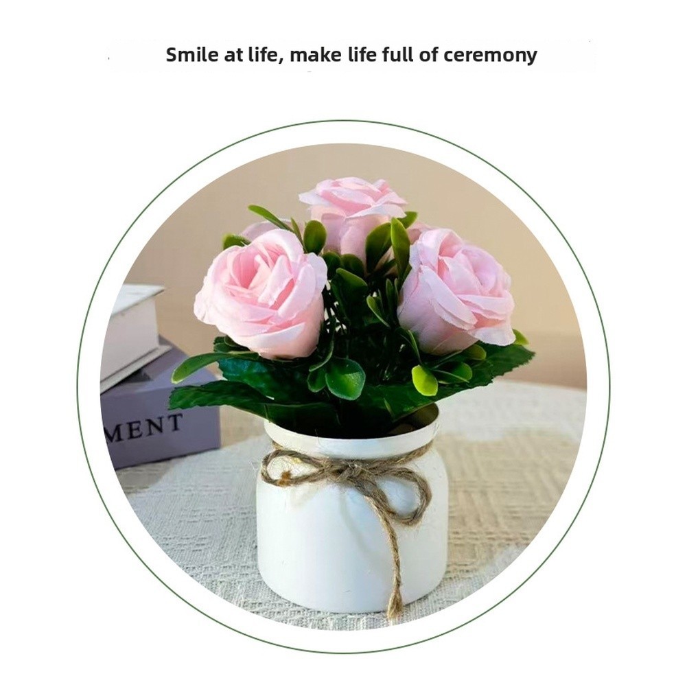 Artificial Flower Arrangement in Pot with Bow for Event For Home Styling