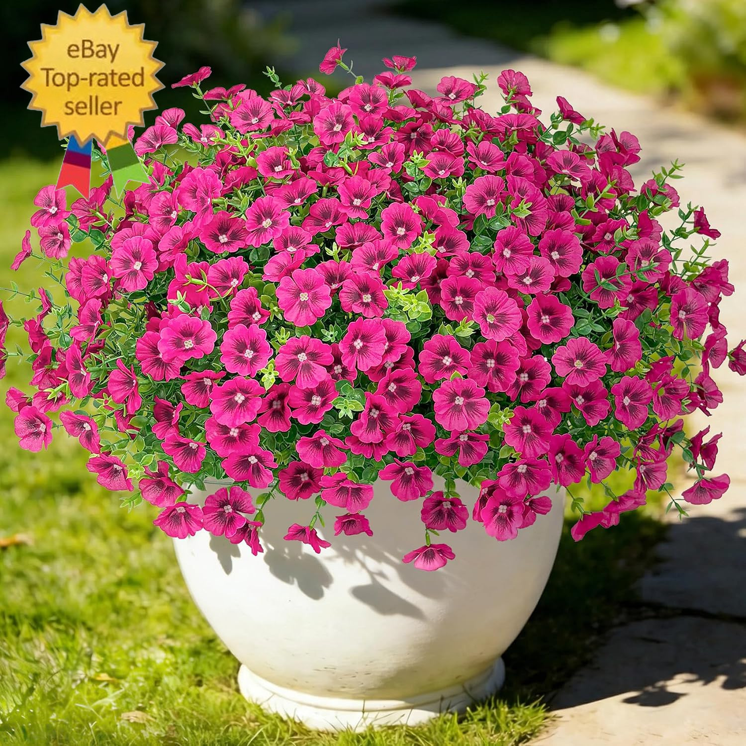 20 Bundles Artificial Flowers for Outdoors, Fake Silk Flowers with Plastic Eucal