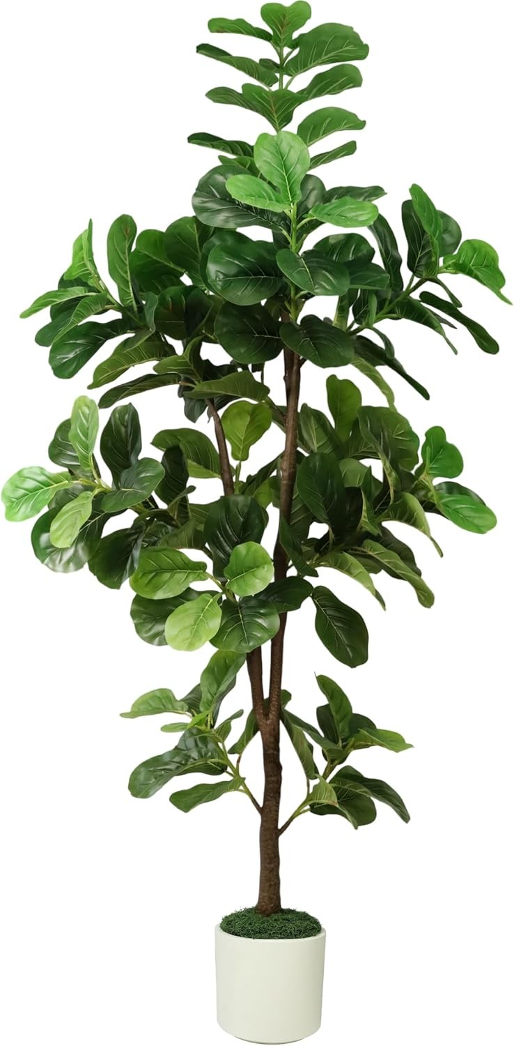 7FT Artificial Fiddle Leaf Fig Tree with White Planter & Fake Moss Realistic
