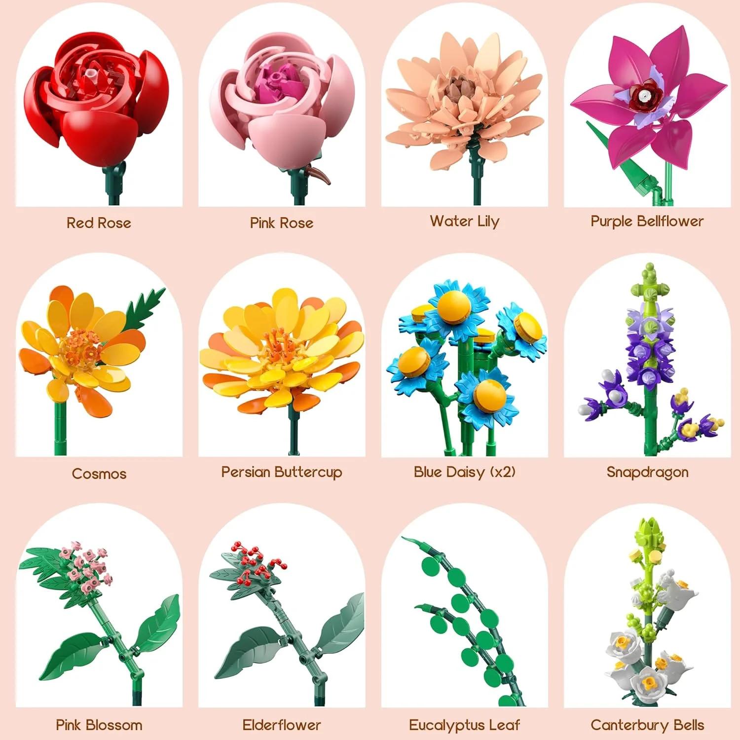 Ancesfun Flowers Bouquet Building Set, 891 PCS Artificial Wildflower Botanical C