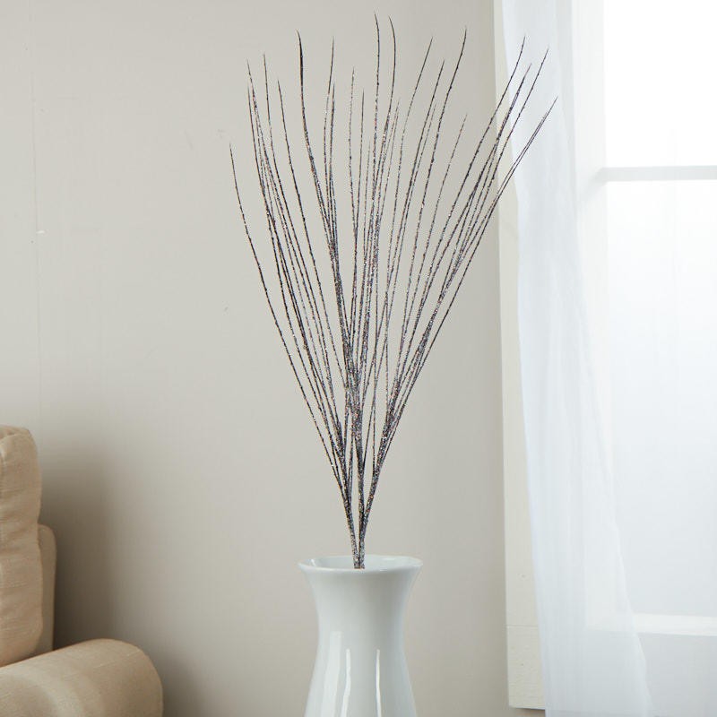 Factory Direct Craft Black and Silver Pistil Grass Spray