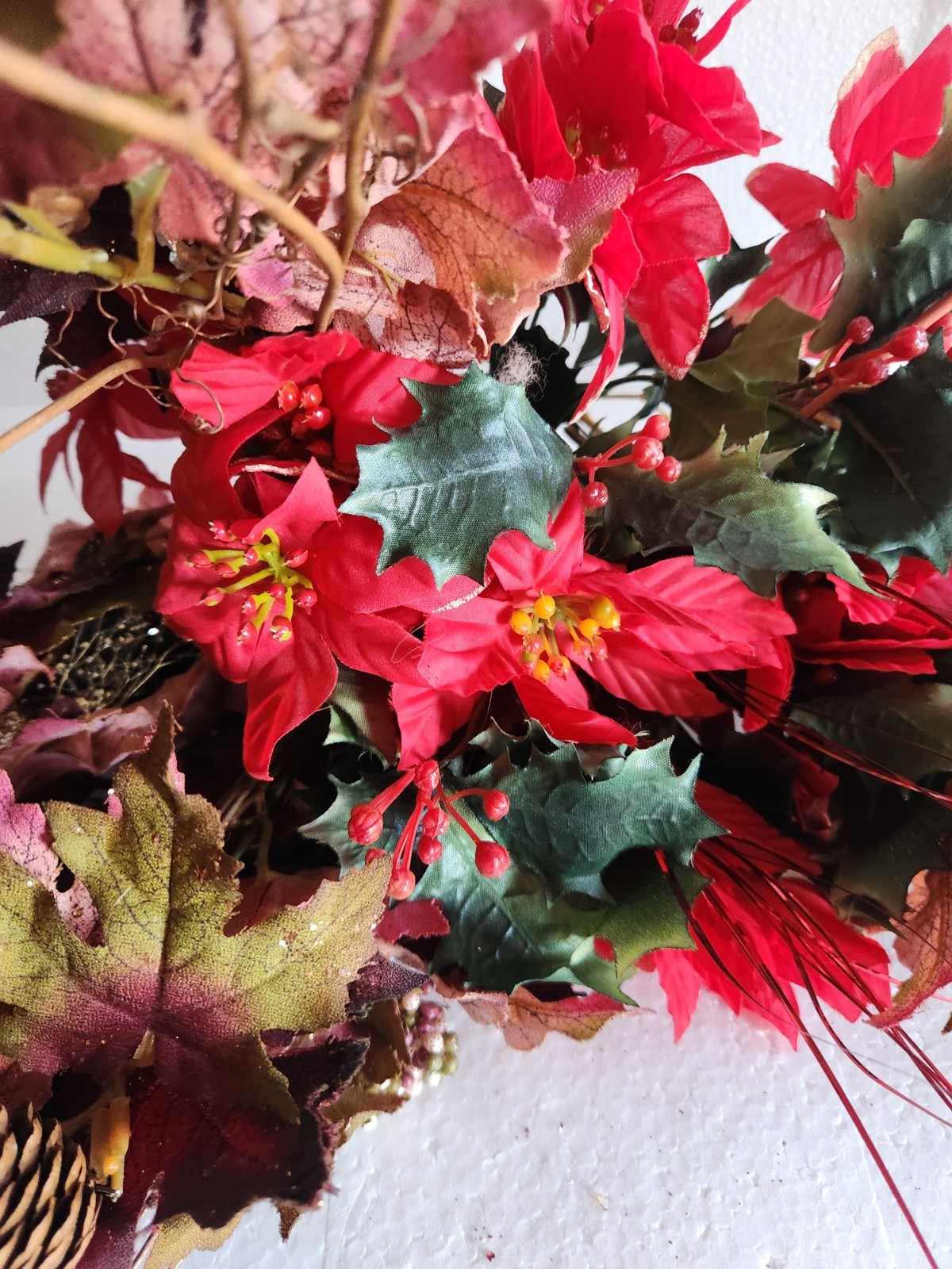 Artificial Christmas Flowers & Bouquets • Poinsettia, Mistletoe Autumn Leaves