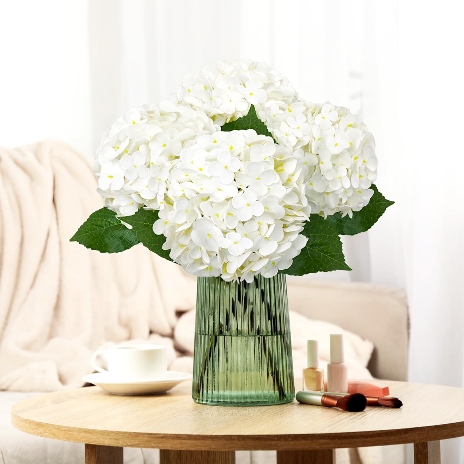 4 PCS Real Touch White Hydrangea Artificial Flowers 20.5 Inch Faux Bouquet Set