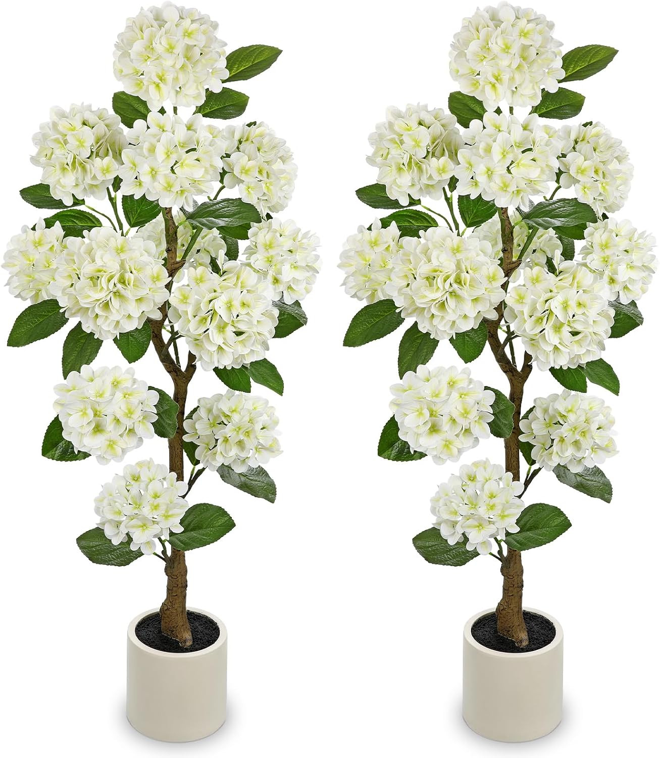 4FT White Hydrangea Artificial Flowers Tree Large Real Touch Faux Silk Hydrangea