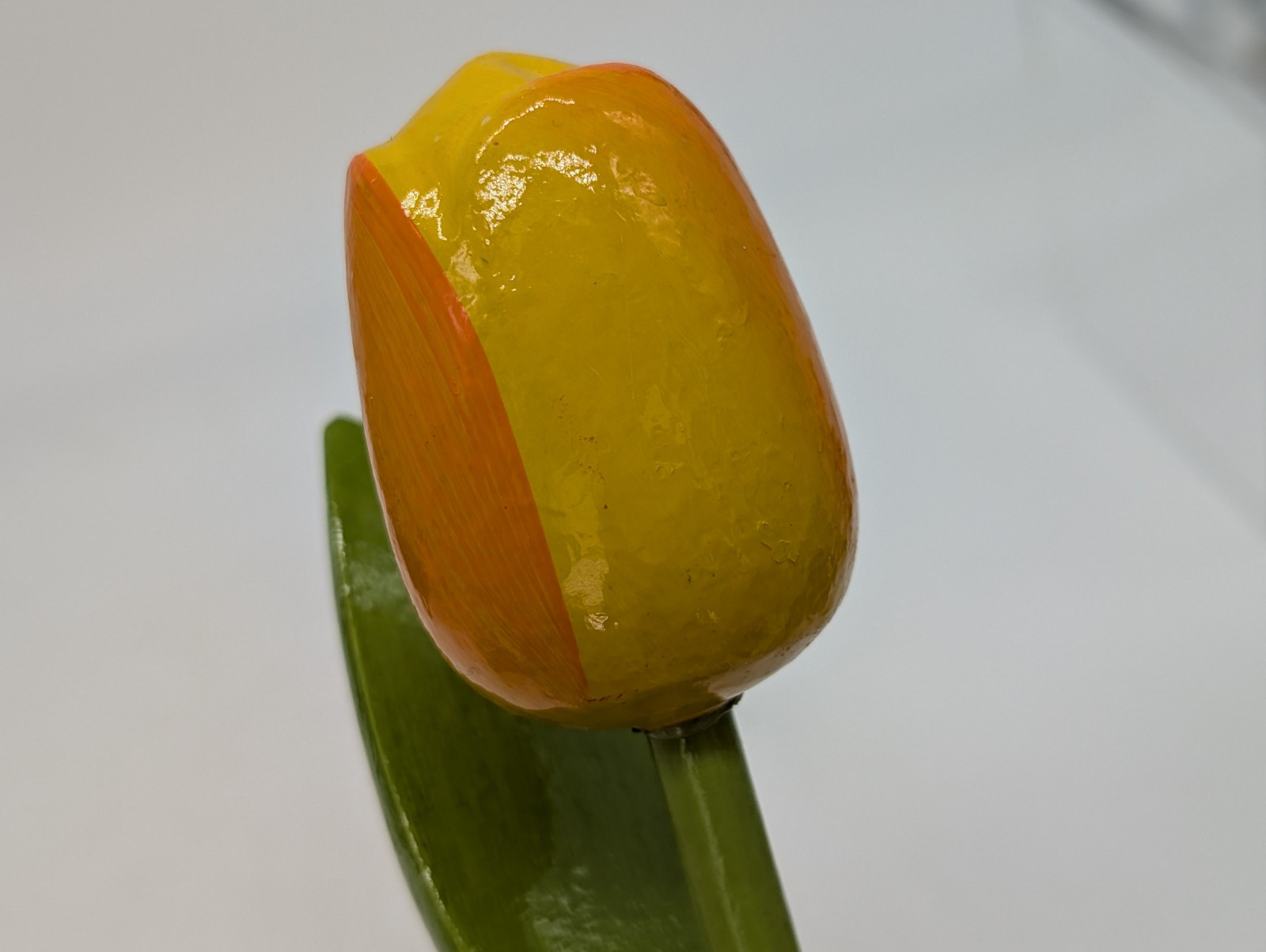 Hand Carved and Painted Wooden Flower Tulip Yellow Tiqets Holland Dutch In Base