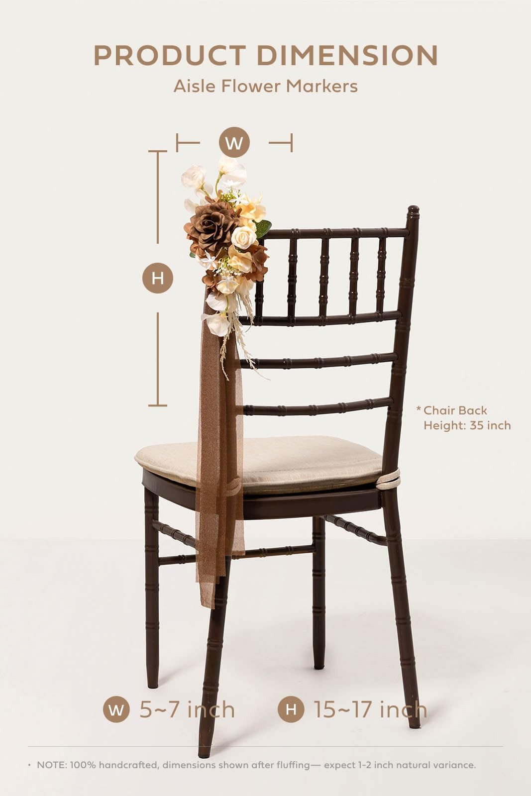 Ling’s Moment 8pcs Wedding Artificial Aisle Pew Flowers, Brown Soft Peach
