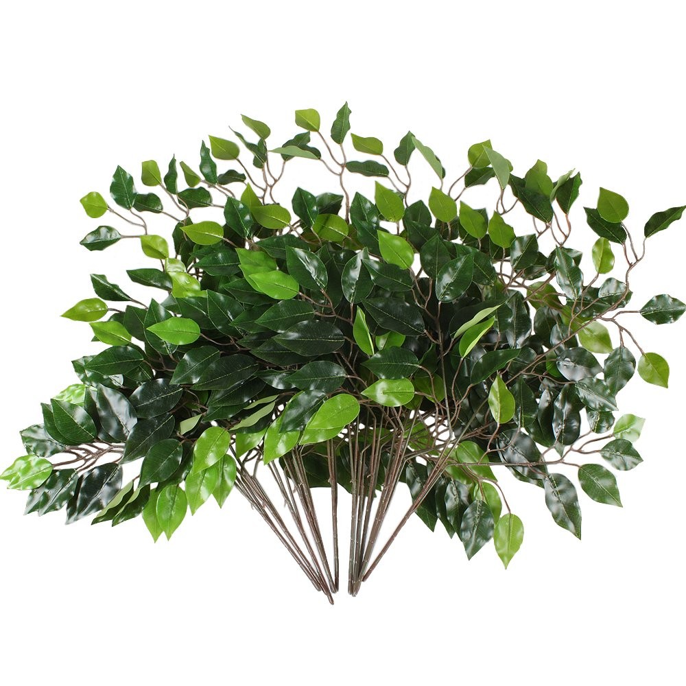 12 Pcs Ficus Tree Leaves Branches Artificial Greenery Stems Silk Green Leaves…
