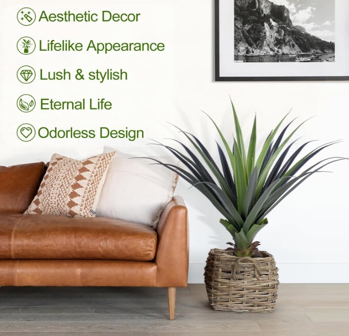 3Ft Artificial Spiked Agave Plant, 36″ Faux Agave Plants Indoor Small Floor Plan