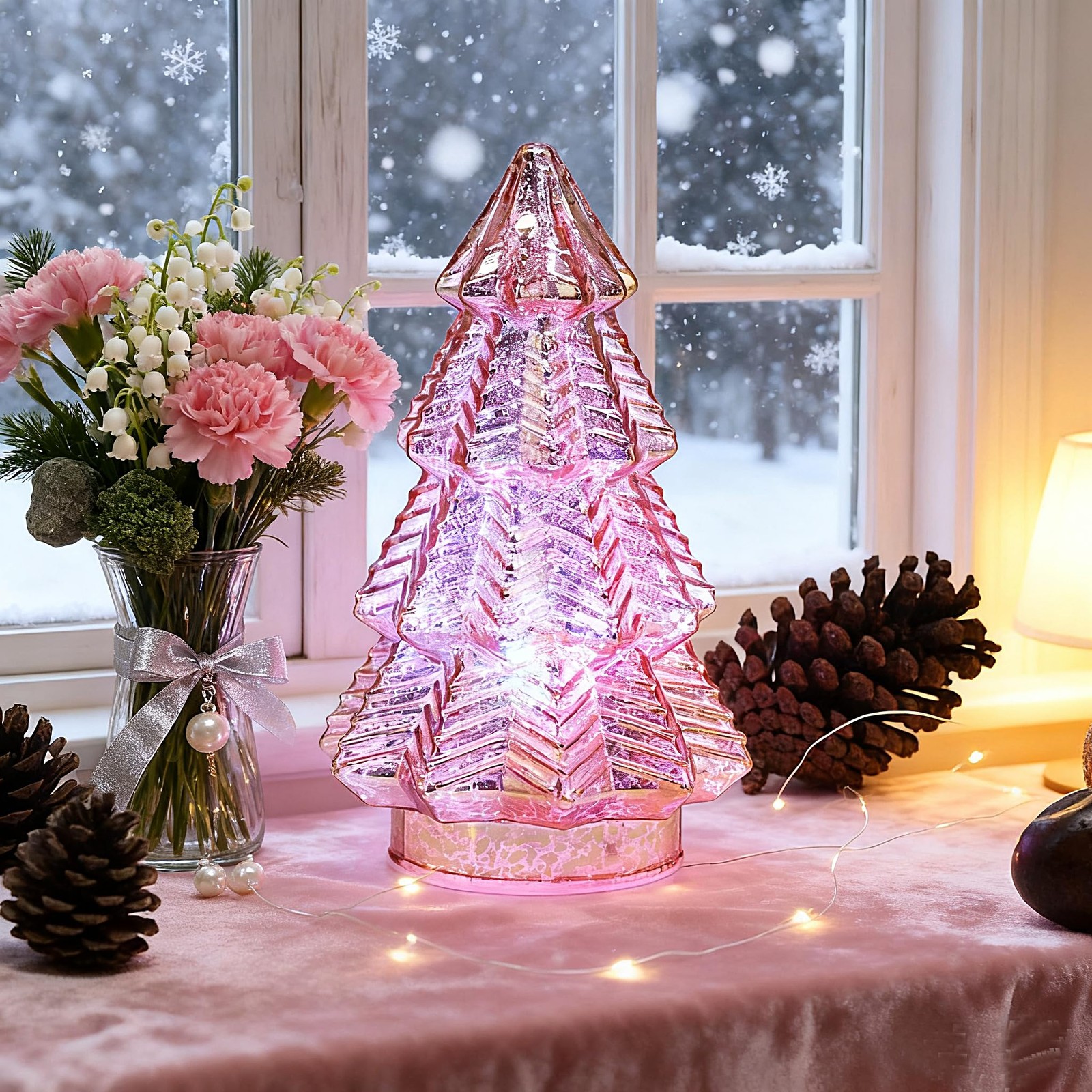 Christmas decor lamp Lighted Swirling Colorful Glass Tabletop lamp with Timer