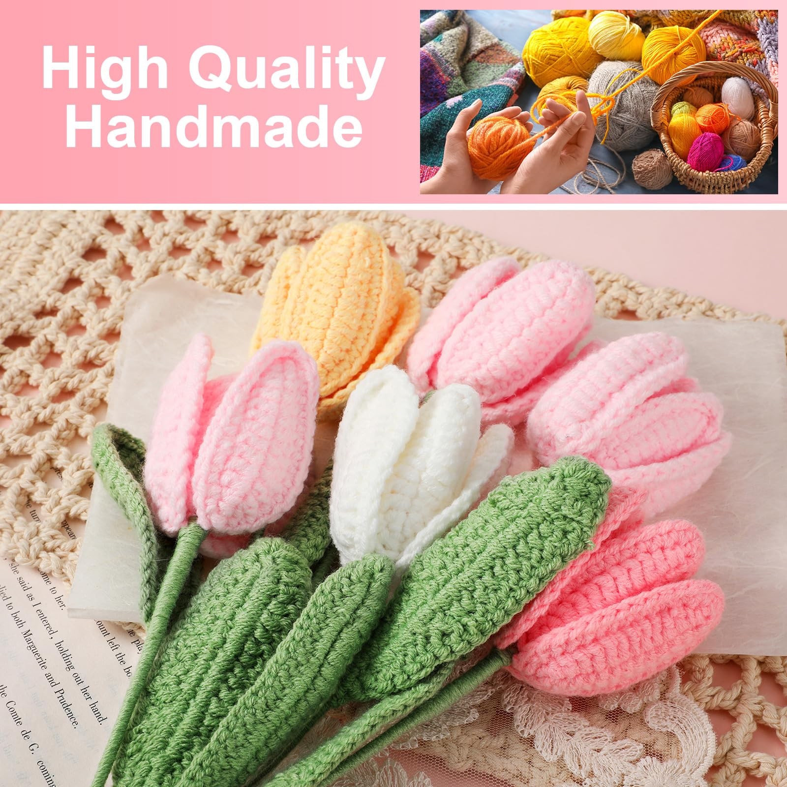 11 Pcs Crochet Flower Bouquet Handmade Knitted Tulip Bouquet Artificial Flowe…