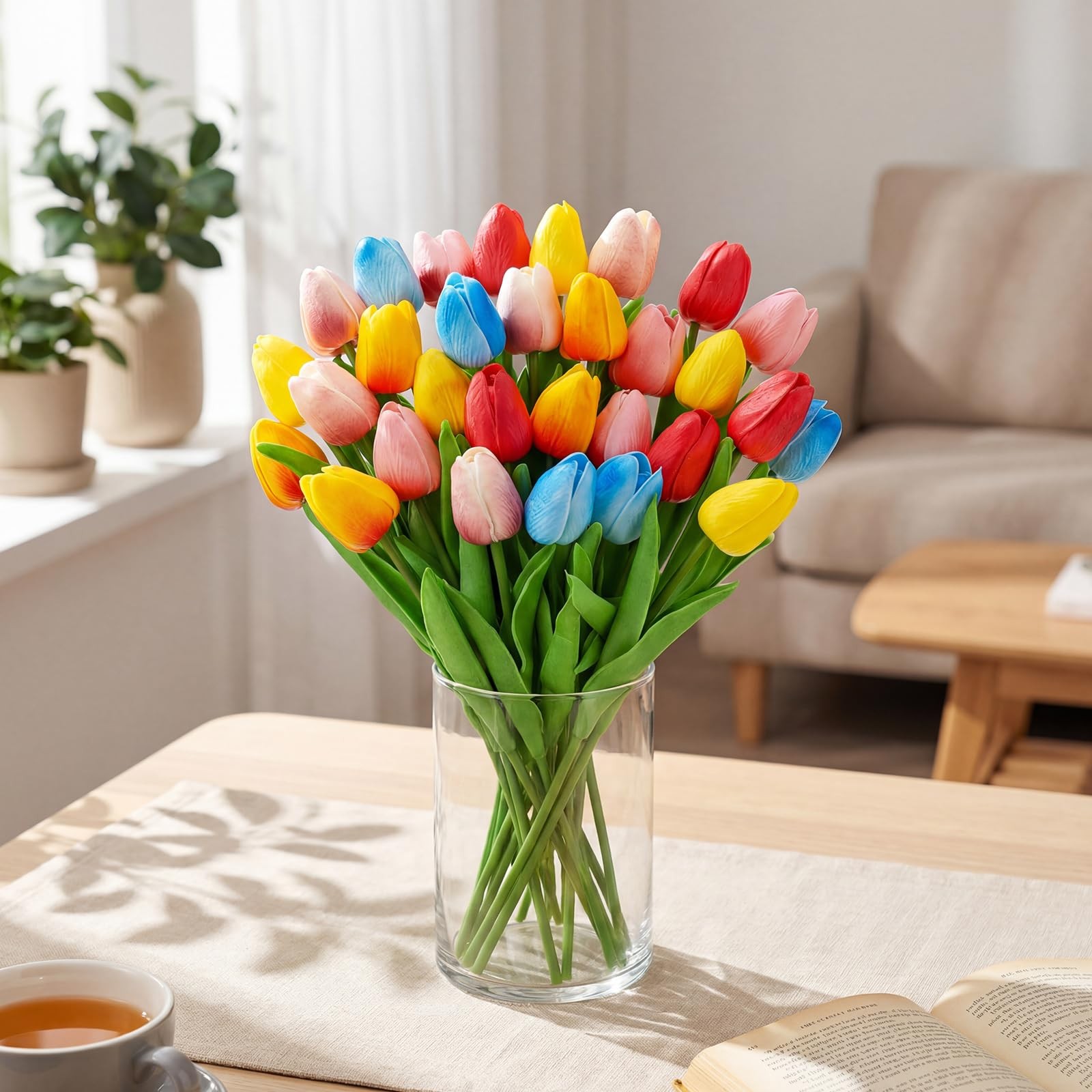 30 PCS Artificial Tulips Bouquet Faux Flowers Home Wedding Easter Gift Decor