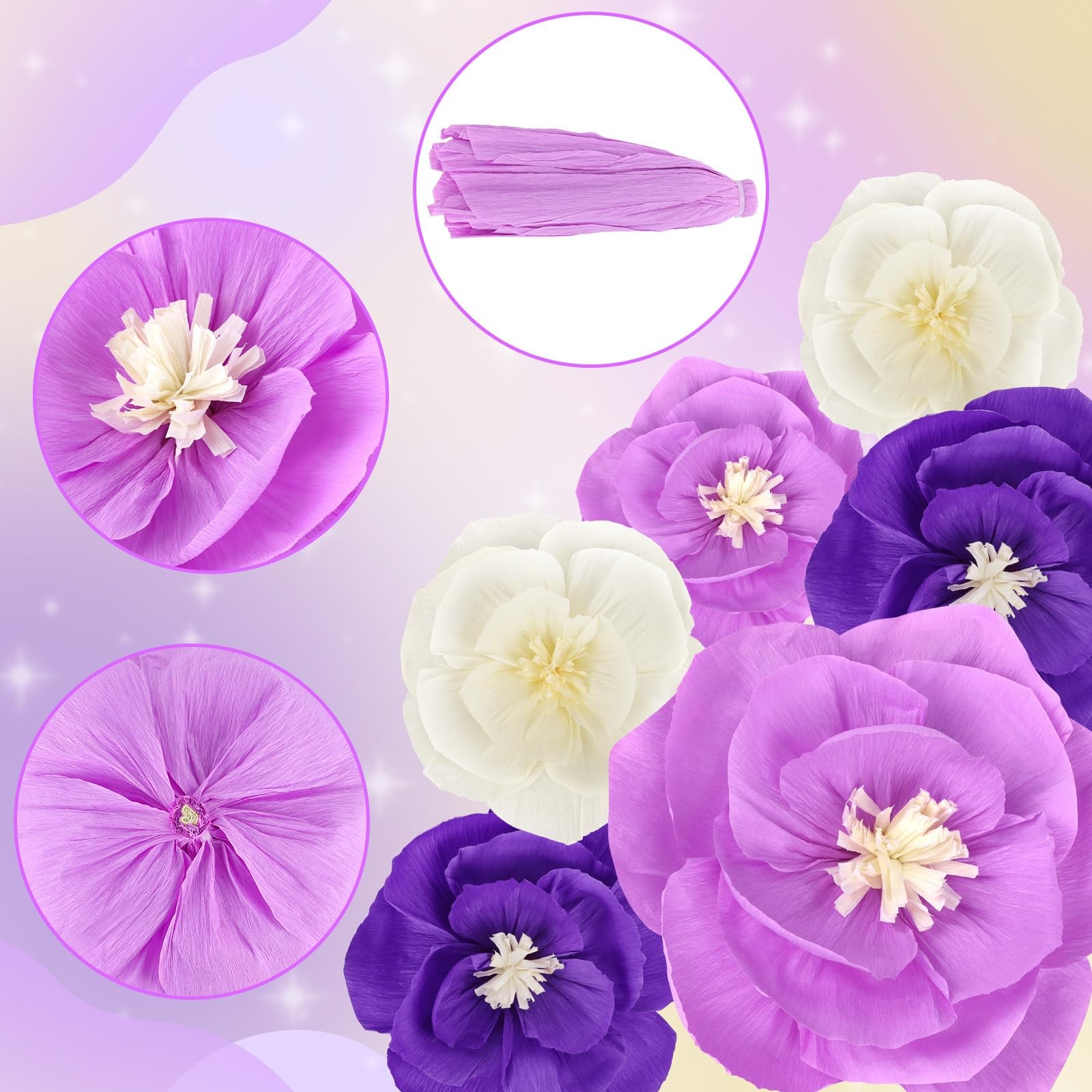 6 Pcs Purple Paper Flowers Decorations for Wall Artificial 3D Florals Wall Ba…