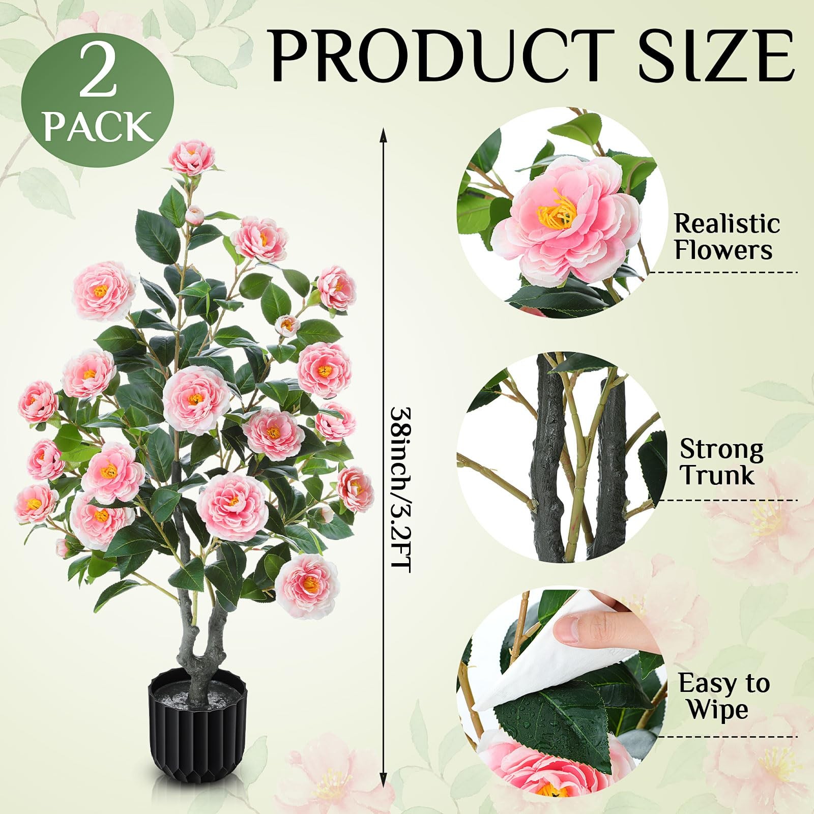 2 Pack 3.2 Ft Artificial Camellia Outdoor Trees Fake Faux Floral Flower Bloom…