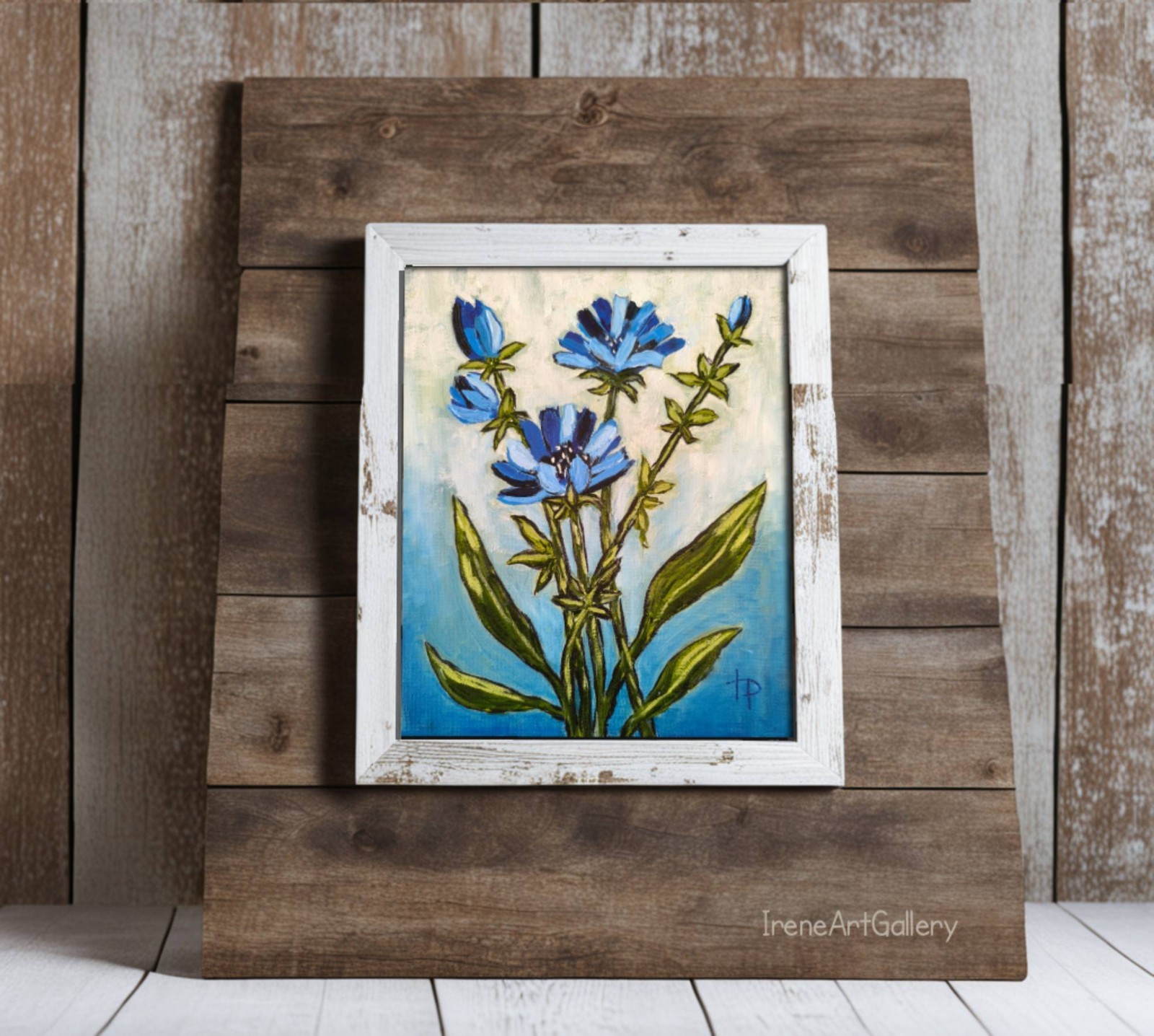 Chicory Botanical Oil Painting Original Floral Expressionist Art Blue Flower Wal