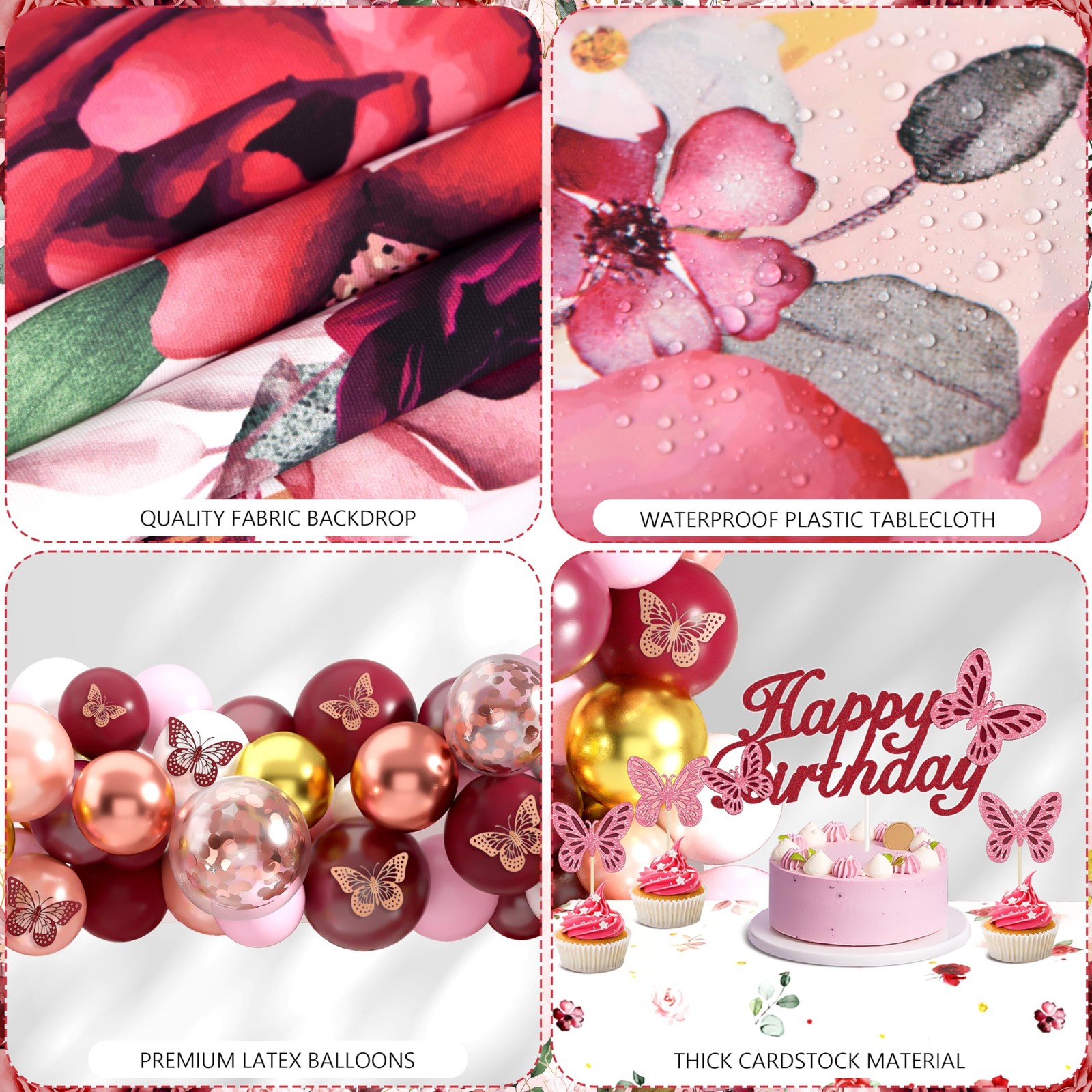 JOPHMO Burgundy Rose Gold Decor 144pc