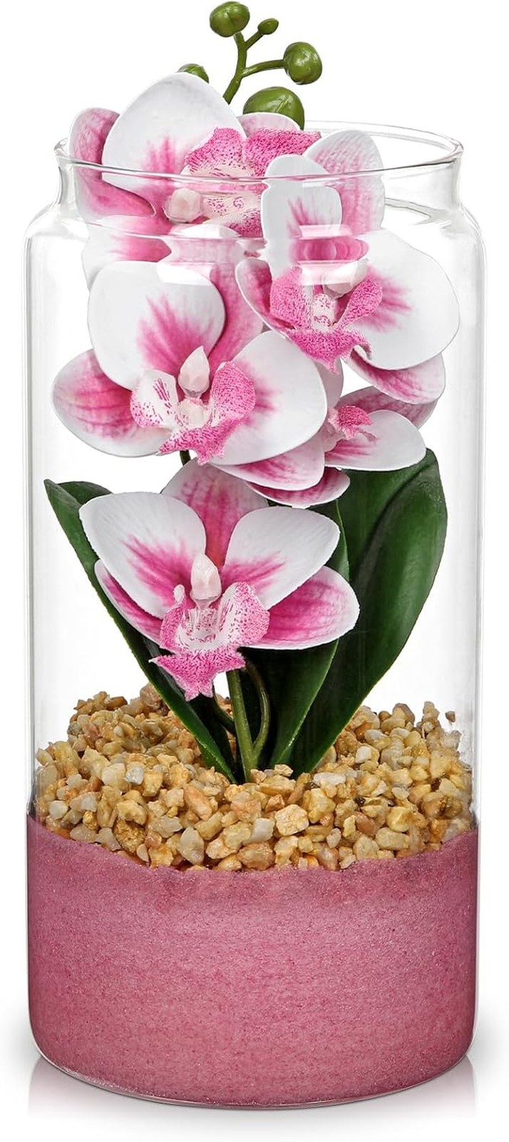 Artificial Orchid Plant with Vase Small Faux Pink Orchids Decor for Bedroom