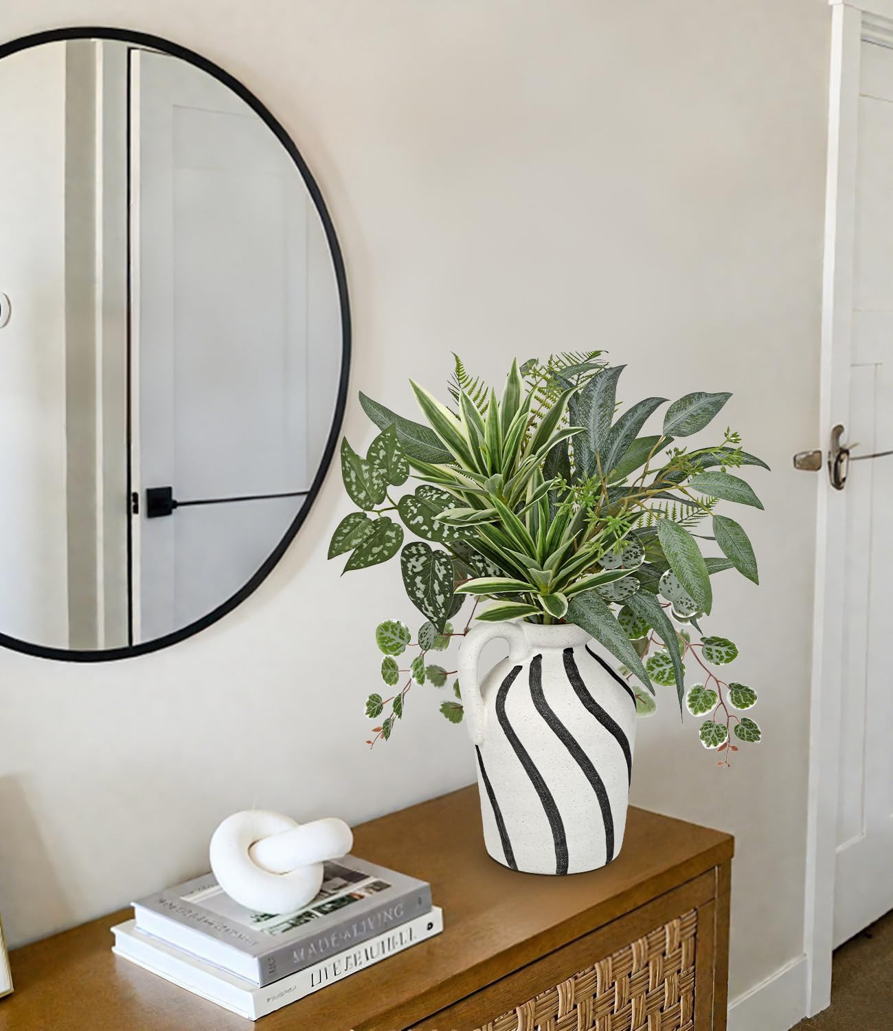 Faux Greenery in Rustic Cement Vase – Perfect Farmhouse Table Centerpiece