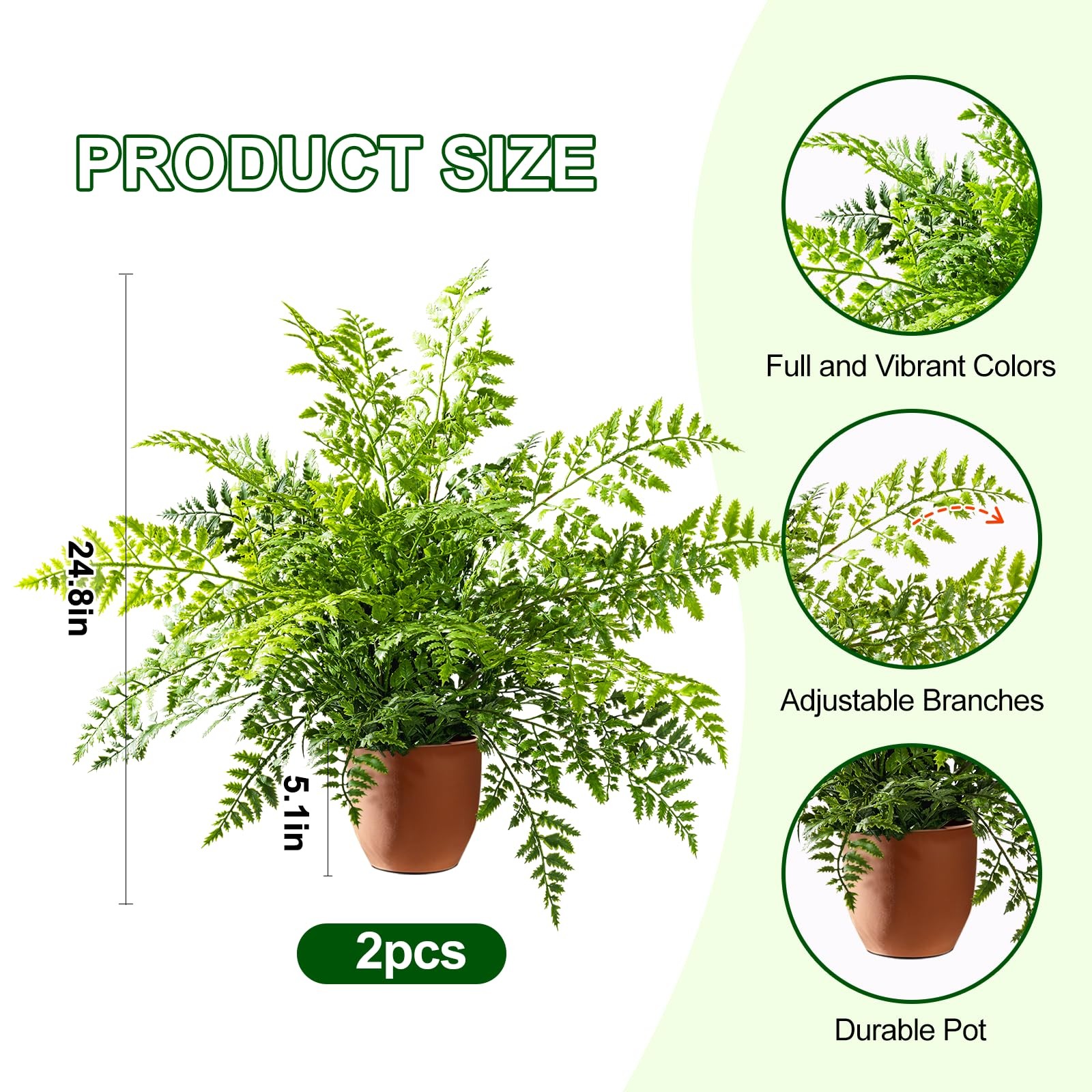 2 Pack Artificial Fern Plants in Pots Artificial Boston Ferns Potted Plants F…
