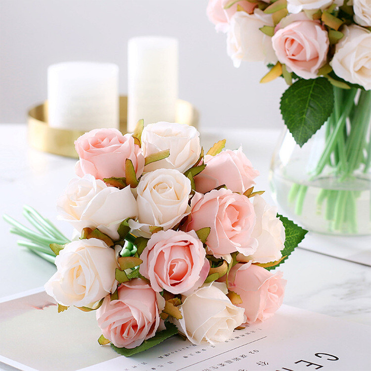 13 Color 12Head Silk Rose Flower Floral Wedding Bridal Bouquet Home Party Decora