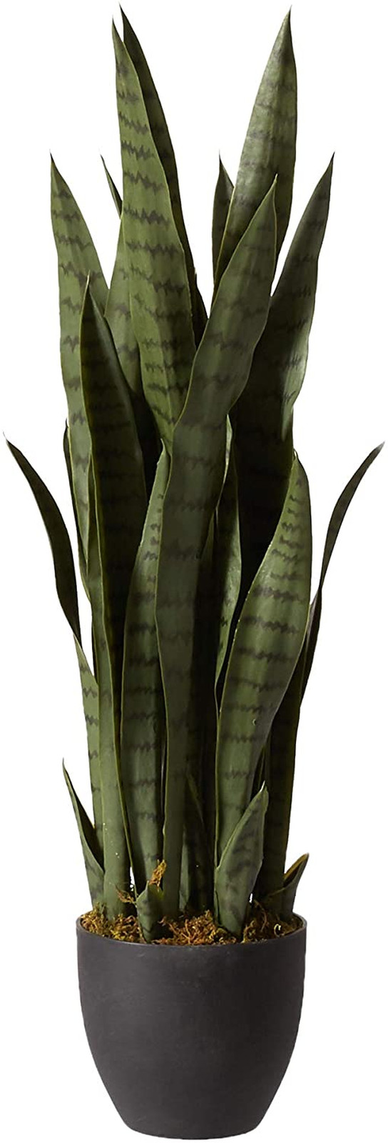 35In Artificial Snake Plant, Sansevieria Faux Greenery with Black Planter for In