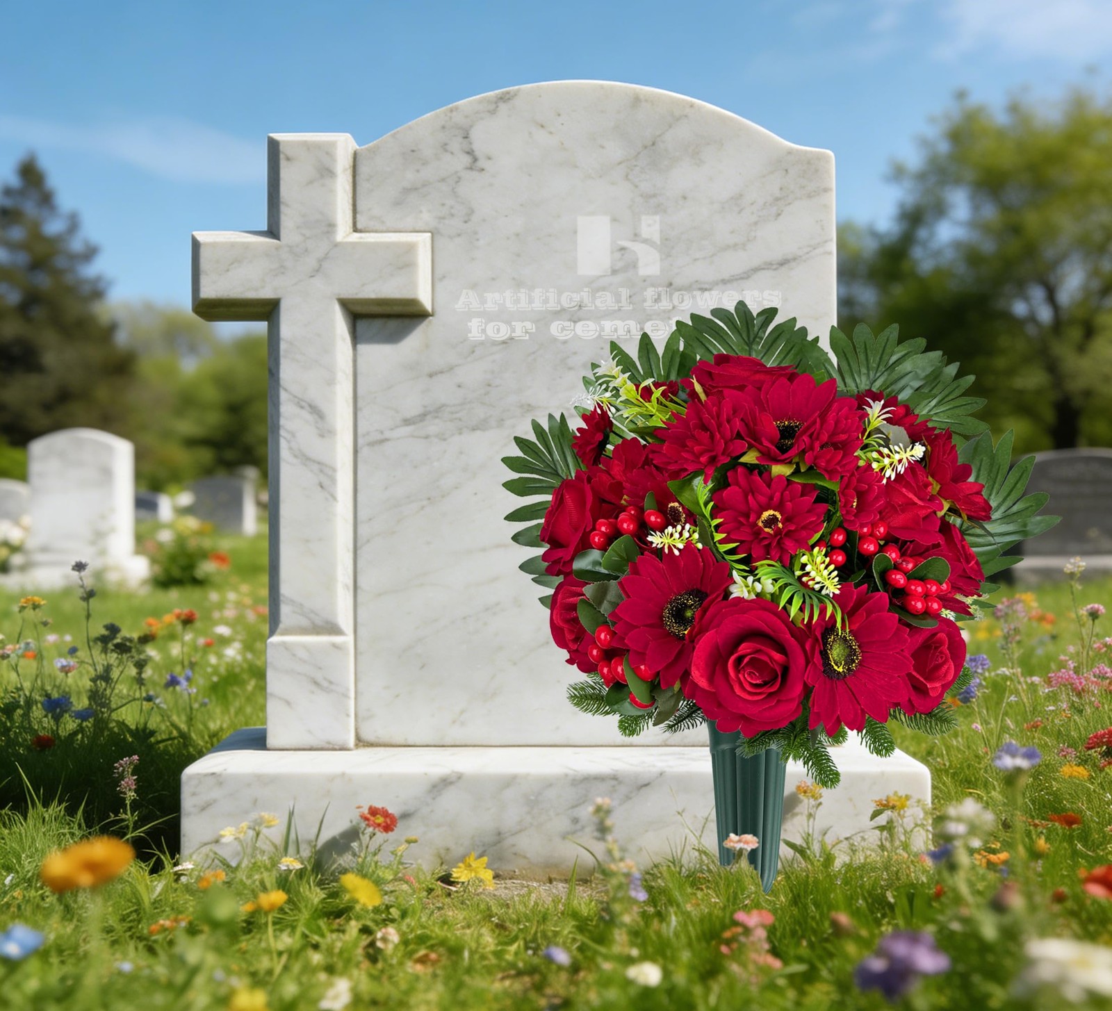Ariticial Cemetery Headstone Flower -Outdoor Grave Decorations,Mixed Bouquet …