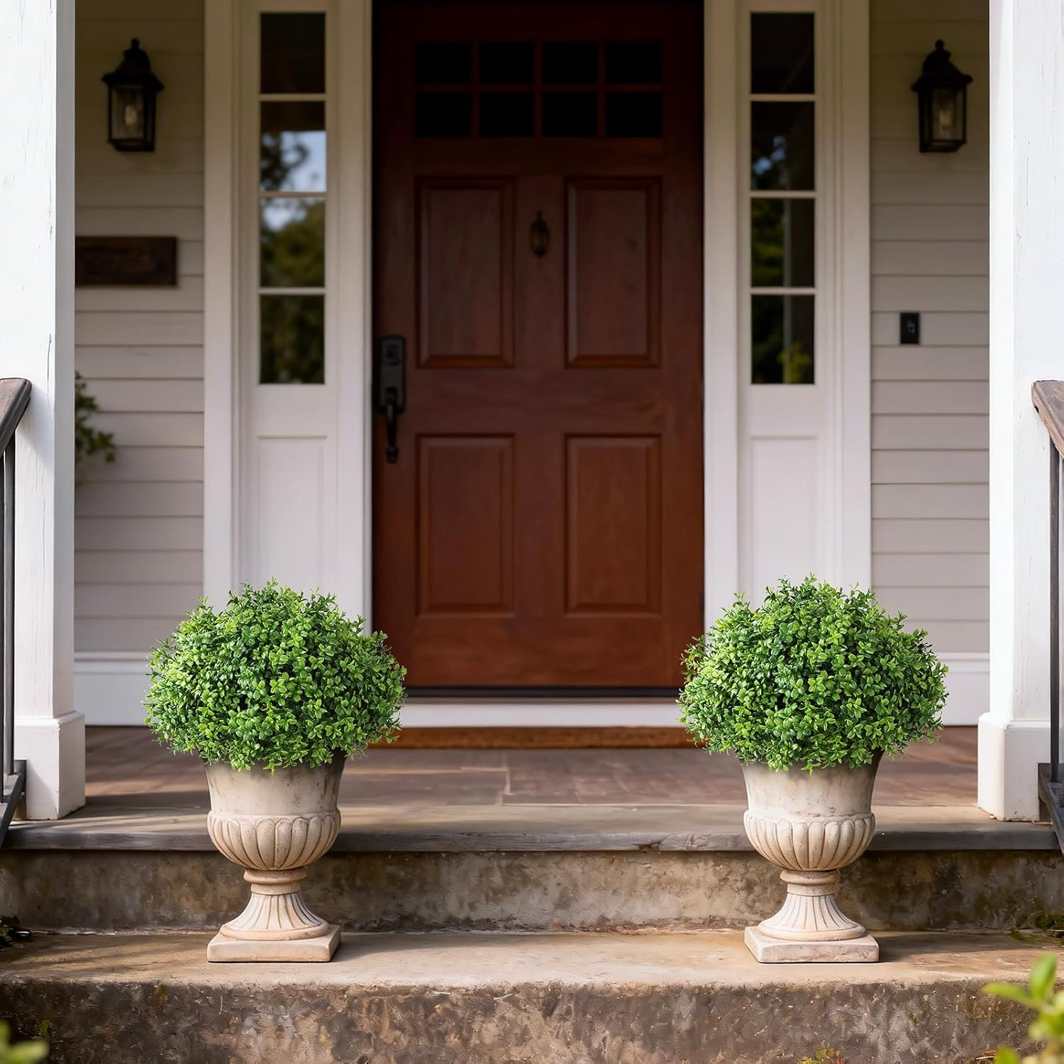 Set of 2 Artificial Boxwood Topiary Ball Trees UV Resistant Potted Plants